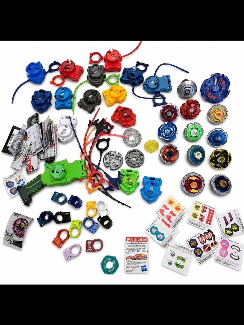 Large Beyblade Metal Fusion Lot Hasbro Launchers Ripcords Tops Parts Accessories